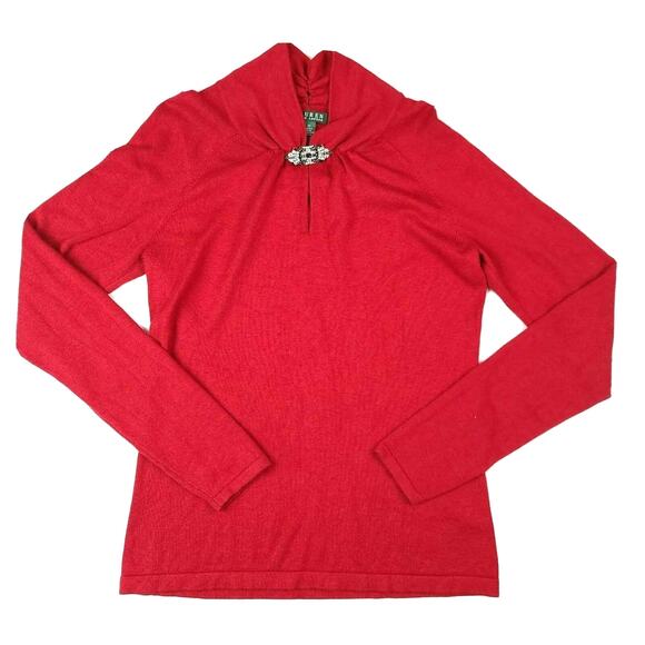 Lauren Ralph Lauren Sweater Medium Silk Blend Red Long Sleeve Pullover - Picture 1 of 6